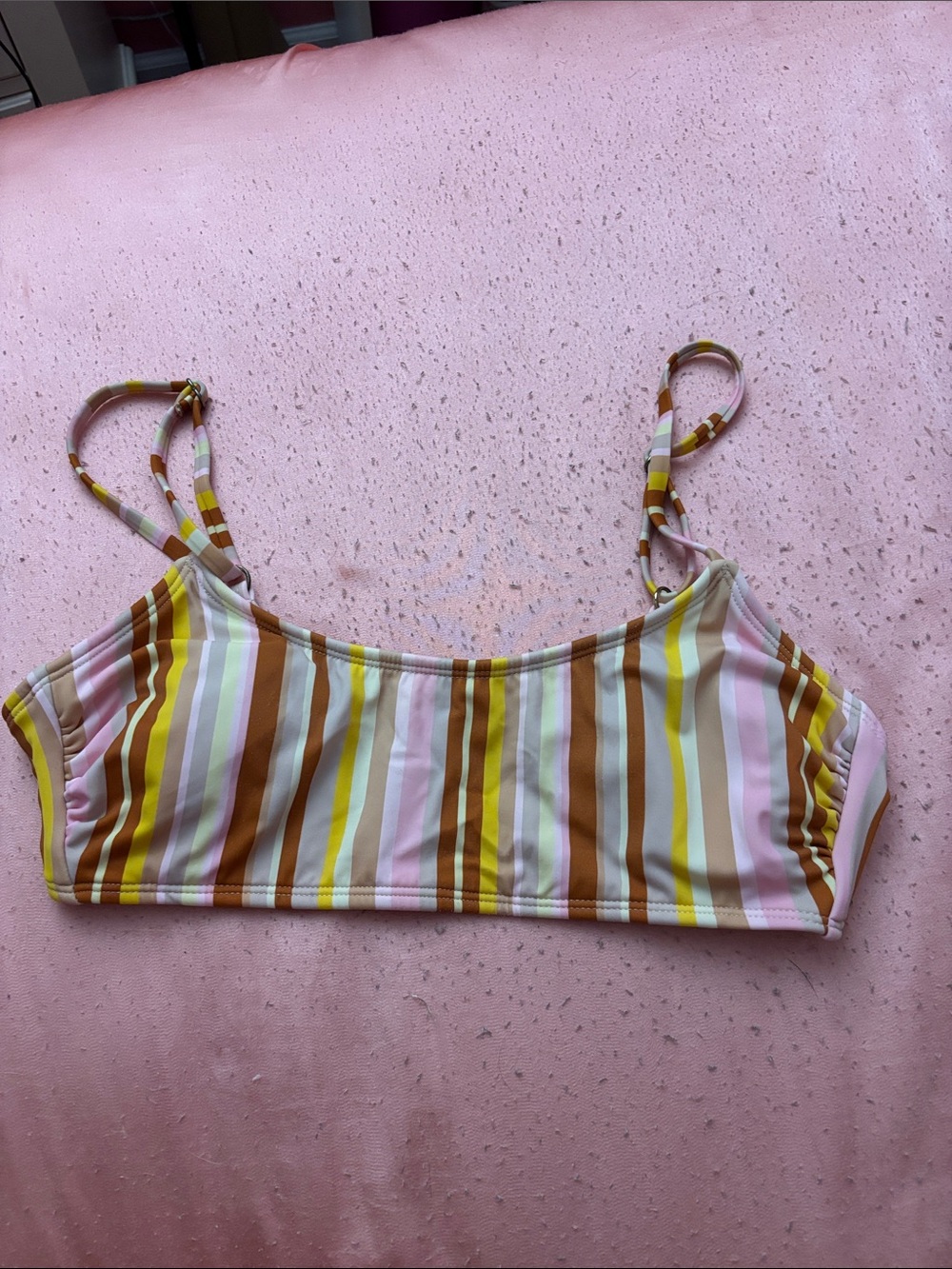 Striped Pastel Bikini Top - Pink, Yellow, Brown
